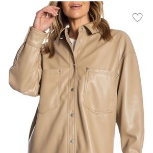 Faux leather shirt jacket with snaps